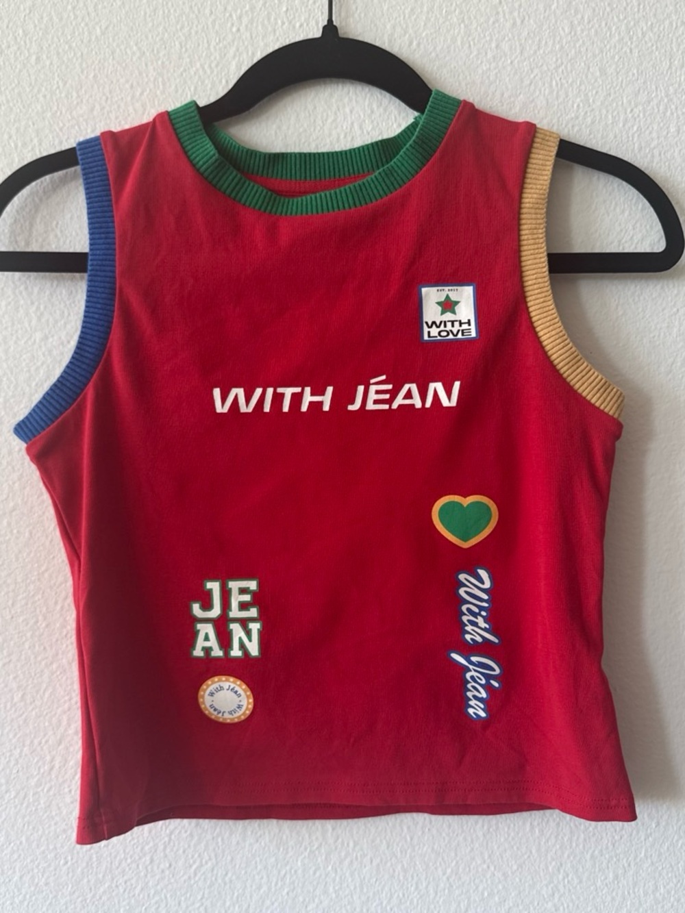 With Jéan Red Sleeveless Logo Tank